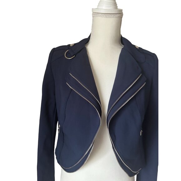 WHITE HOUSE BLACK MARKET WHBM Navy Blue Zip Trim Jacket Size 00 - Picture 2 of 5